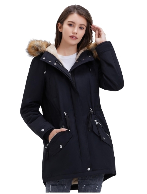 Royal Matrix Womens Mid Length Warm Winter Water-Resistant Sherpa Lined Parka Coat with Removable Faux Fur