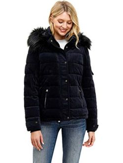 Royal Matrix Women's Hooded Puffer Coat Short Quilted Jacket Full Zip Warm Winter Thickened Coat, Regular & Petite Size