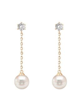 14k Gold Plated Sterling Silver Post Shell Pearl Drop Earrings | Pearl Earrings for Women