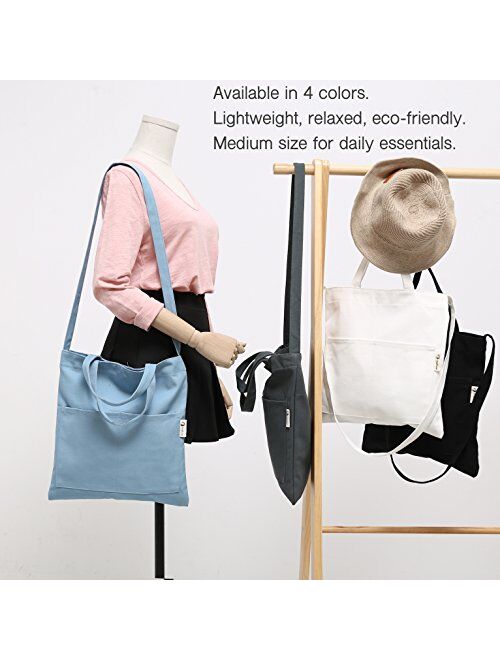 Jeelow Canvas Tote Handbag Shoulder Bag Crossbody Purses Double Pockets For Men & Women