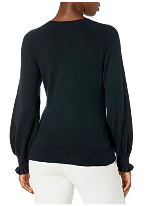 Amazon Brand - Lark & Ro Premium Mid-Weight Blend Long Sleeve Crew Neck Sweater with Ruffle Detail