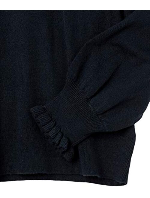 Amazon Brand - Lark & Ro Premium Mid-Weight Blend Long Sleeve Crew Neck Sweater with Ruffle Detail