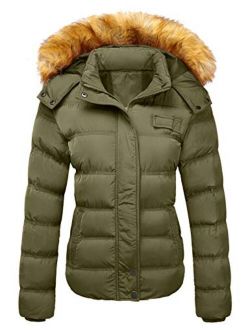 YXP Women's Down Thick Winter Coat Quilted Warm Puffer Jacke with Faux Fur Trim