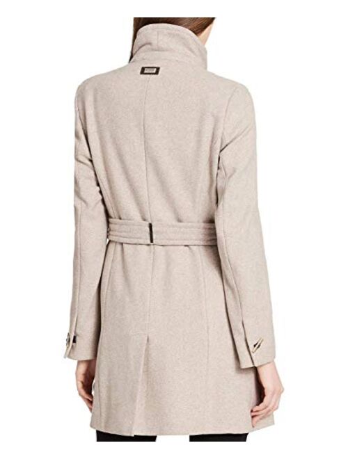Calvin Klein Women's Wool wrap Flare Coat and Toggle Neck Closure