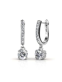 Cate & Chloe McKenzie 18k White Gold Dangling Earrings with Swarovski Crystals, Solitaire Crystal Dangle Earrings, Best Silver Drop Earrings for Women, Channel Set Drop H