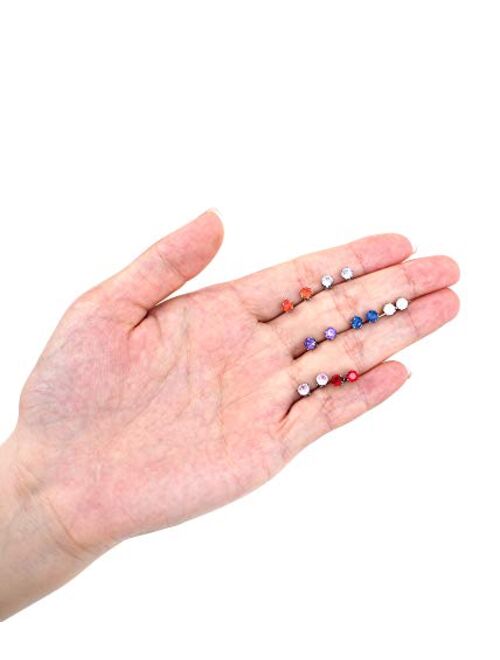 Tornito 7-14 Pairs Stainless Steel CZ Stud Earrings for Women Multicolor Cubic Zirconia Cartilage Helix Earrings Set Screwback 4MM