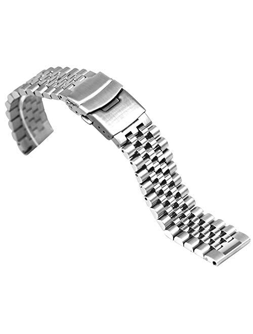 20mm Silver 3-Dimensional Stainless Steel Watch Band Strap Engineer Solid Screw Fixed Link, Double Locking Clasps, Quick Release Replacement Bracelet for Women&Men