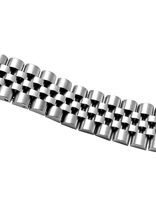 20mm Silver 3-Dimensional Stainless Steel Watch Band Strap Engineer Solid Screw Fixed Link, Double Locking Clasps, Quick Release Replacement Bracelet for Women&Men