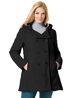 Woman Within Women's Plus Size Double-Breasted Hooded Fleece Peacoat