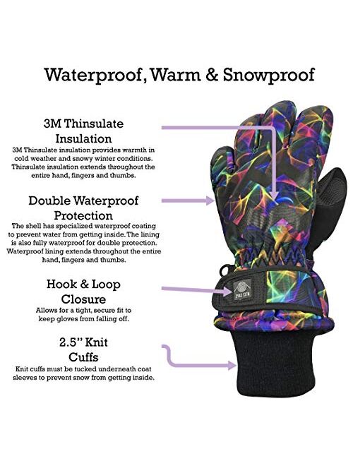 N'Ice Caps Girls Waterproof Thinsulate Fashion Design Winter Snow Ski Gloves