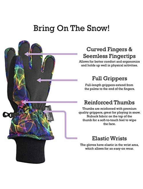 N'Ice Caps Girls Waterproof Thinsulate Fashion Design Winter Snow Ski Gloves