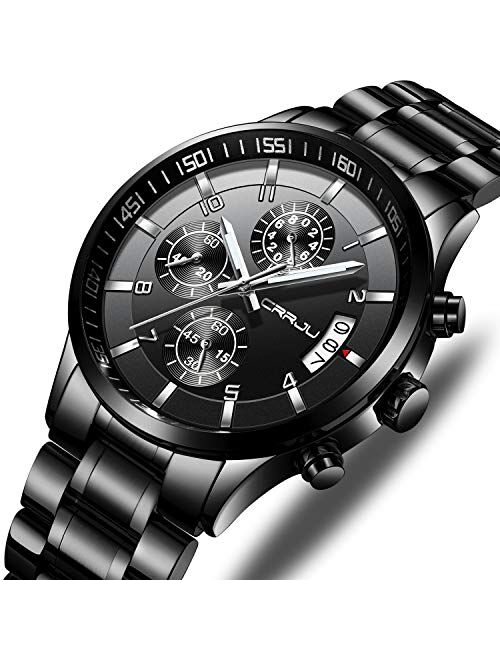 CRRJU Men's Six-pin Multifunctional Chronograph Wristwatches,Stainsteel Steel Band Waterproof Watch