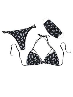 Fruit Pineapple Print Swimsuit Push Up Swimwear top with mask Three-Piece Bikini Split Swimsuit 3pcs/Set