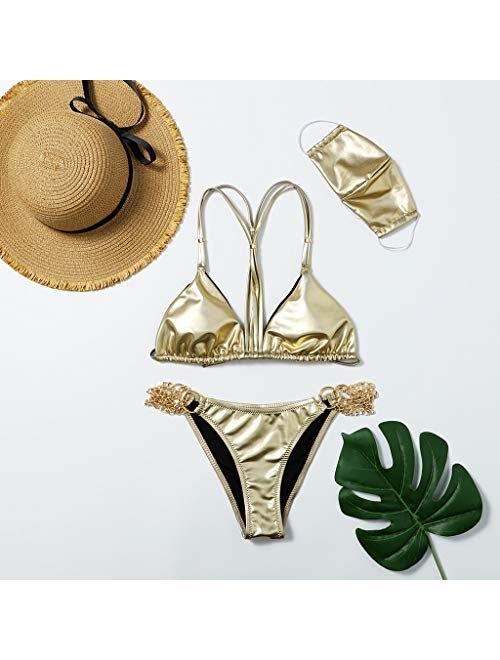 SIN vimklo Sexy Solid Bikini Set with Matching Mask Three-Piece Swimsuits Beachwear
