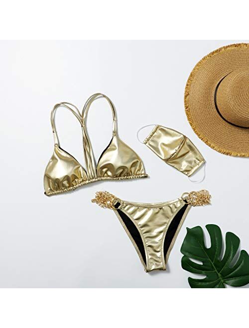 SIN vimklo Sexy Solid Bikini Set with Matching Mask Three-Piece Swimsuits Beachwear