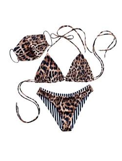 WXAN New Swimsuit!! Women's Bikini with Mask Set Swimsuit Two Piece Filled Bra Swimwear Beachwear