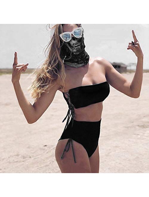 3PCS Women Push-Up Padded Mask Swimsuit Trikini Swimwear Top Thong Bikini Set C