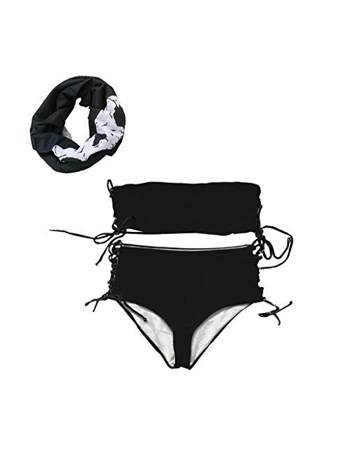 3PCS Women Push-Up Padded Mask Swimsuit Trikini Swimwear Top Thong Bikini Set C