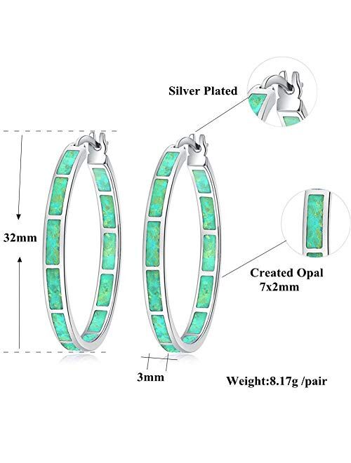 CiNily Opal Hoop Earrings,Women Jewelry Rhodium Plated/Rose Gold or Yellow Gold Plated Gemstone Big Hoop Earrings 32mm