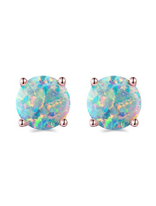 Rose Gold Plated Opal Stud Earrings 8MM Round For Women Girls Valentine's Day Gifts