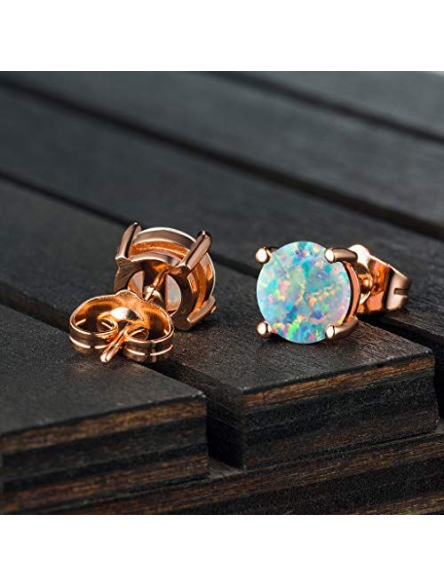 Rose Gold Plated Opal Stud Earrings 8MM Round For Women Girls Valentine's Day Gifts