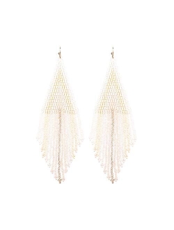 Luluping Long Beaded Dangle Earrings Boho Native Handmade Seed Bead Tassel Earrings for Women and Girls, Bohemian Large Statement Beaded Drop Fringe Earrings