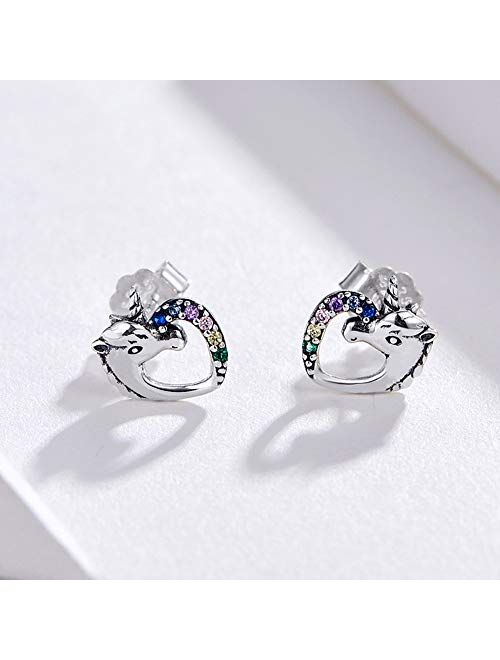 Hypoallergenic Stud Earrings for Girls Women S925 Sterling Silver Love Heart Cute Animal CZ Unicorn Gifts for Girl Women