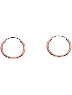 14k Gold Round Flexible Thin Continuous Endless Hoop Earrings, Unisex