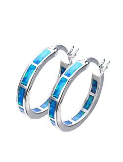 Blaike 925 Sterling Silver Hoop Earring, Opal Small Hoop Earring for Women, Hypoallergenic Jewelry Cubic Zirconia Huggie Hoop Earrings Blue and White