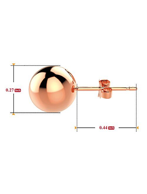 Stud Earring, UHIBROS 316L Stainless Steel 24K Rose Gold Hypoallergenic Studs Pearl Round Ball Earrings (Rose Gold)
