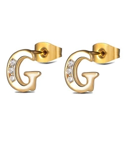 Tarsus Hypoallergenic Initial Letter Studs Earrings 14K Gold Plated Jewelry Gifts for Sensitive Ears for Women Mens Girls Boys
