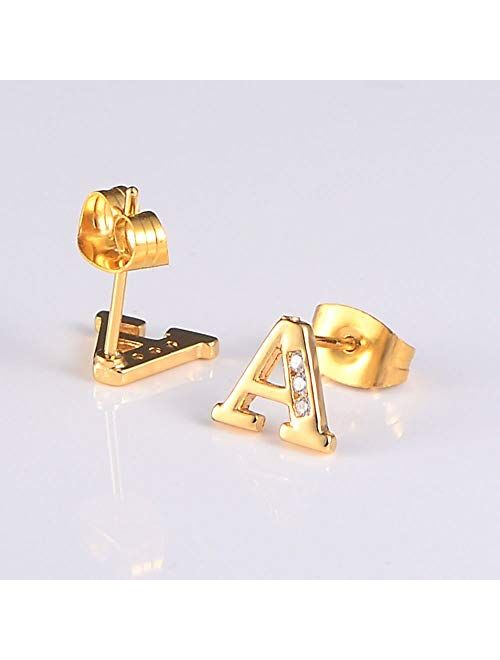 Tarsus Hypoallergenic Initial Letter Studs Earrings 14K Gold Plated Jewelry Gifts for Sensitive Ears for Women Mens Girls Boys
