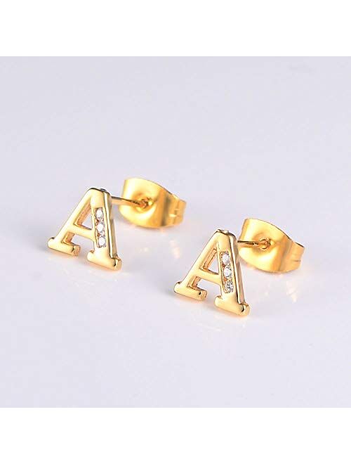 Tarsus Hypoallergenic Initial Letter Studs Earrings 14K Gold Plated Jewelry Gifts for Sensitive Ears for Women Mens Girls Boys