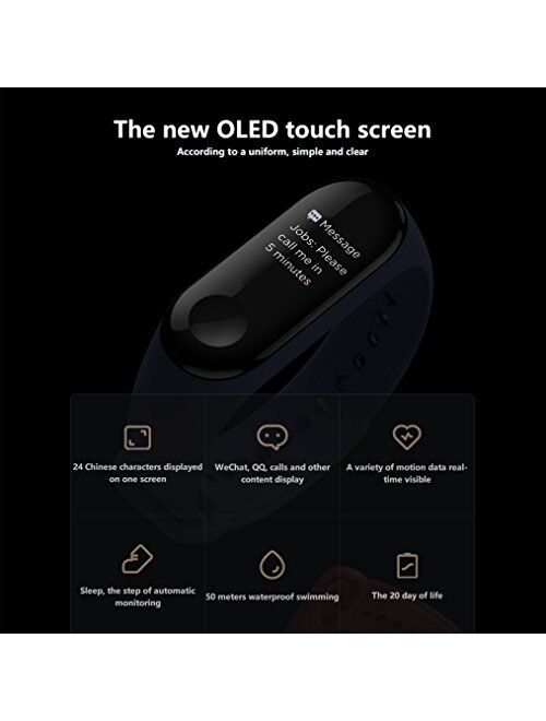 Xiaomi Mi Band 3 Fitness Tracker 50m Waterproof Smart Band Smartband OLED Display Touchpad Heart Rate Monitor Wristbands Bracelet, Black