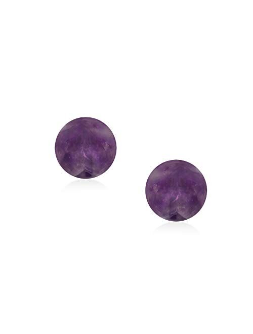 Simple Day Wear 8MM Semi Precious Gemstone Round Ball Stud Earrings For Women Teen 925 Sterling Silver More Birthstone