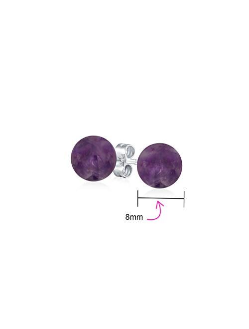 Simple Day Wear 8MM Semi Precious Gemstone Round Ball Stud Earrings For Women Teen 925 Sterling Silver More Birthstone