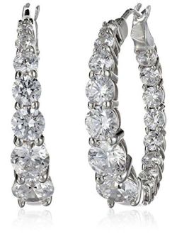 Platinum or Gold-Plated Sterling Silver Swarovski Zirconia Graduated Hoop Earrings, 1" Diameter