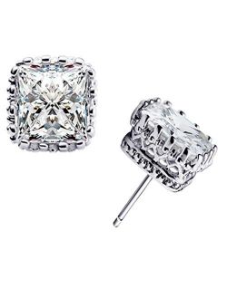 YAZILIND White Gold Plated Claw 6mm Square Gemstone CZ Ear Stud Earrings