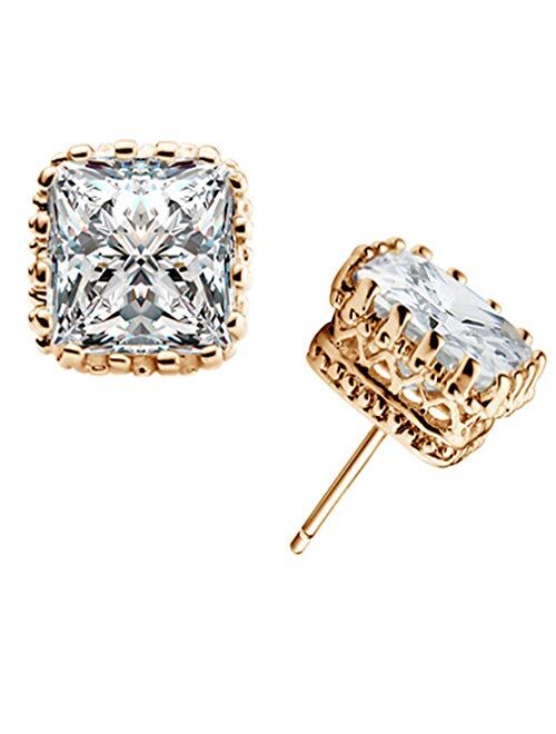 YAZILIND White Gold Plated Claw 6mm Square Gemstone CZ Ear Stud Earrings