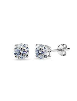 Sterling Silver 5mm Round Prong-set Stud Earrings created with Swarovski Crystals