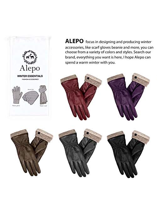 Genuine Sheepskin Leather Gloves For Women, Winter Warm Touchscreen Texting Cashmere Lined Driving Motorcycle Dress Gloves