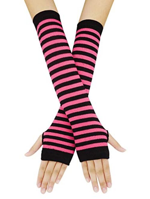 Bienvenu Womens Socks Striped Knee High Socks Arm Warmer Fingerless Gloves Set