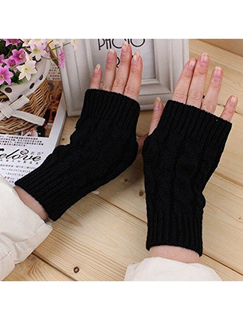 elegantstunning Fingerless Knitted Gloves with Thumb Hole Women Men Winter Fashion Solid Crochet
