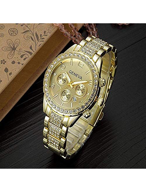 Luxury Unisex Crystal Diamond Watches Quartz Digital Calendar Rose Gold Silver Stainless Steel Watch