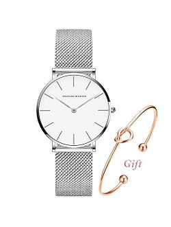 Women's Analog Quartz Rose Gold Watch with Stainless Steel Mesh Strap Ladies Watch Simple and Elegant with Bracelet