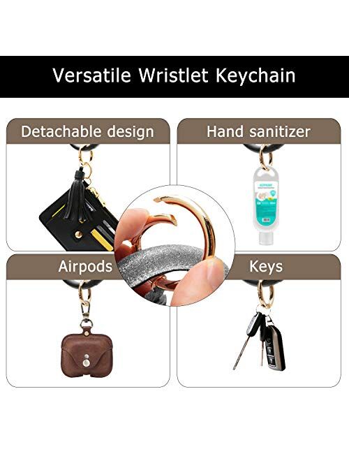 COOLANS Wristlet Bracelet Keychain Wallet Pocket Credit Card Holder Purse Tassel Keychain Bangle Key Ring for Women