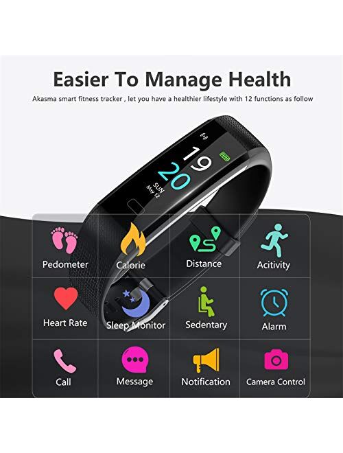 Akasma Fitness Tracker HR, S5 Activity Tracker Watch with Heart Rate Monitor, Pedometer IP68 Waterproof Sleep Monitor Step Counter for Women Men