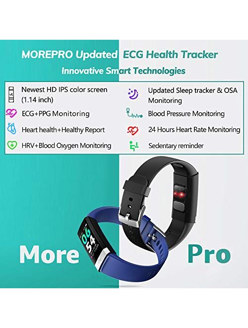 MorePro Heart Rate Monitor Blood Pressure Fitness Activity Tracker with Low O2 Reminder, IP68 Waterproof Smart Watch with HRV Sleep Health Monitor Smartwatch for Android 