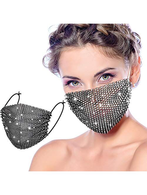 Bling Rhinestone Face Covering Chain Crystal Metal Masquerade Face Coverings Ball Party for Women and Girls