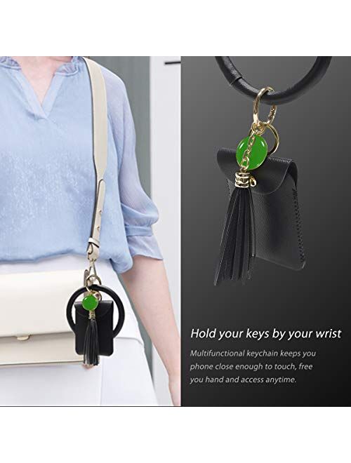 Keychain Bracelet, Leather Wristlet Keychain Wallet Bracelet with Tassel for Women